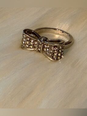 Silver Bow Ring with Clear Crystal Accents